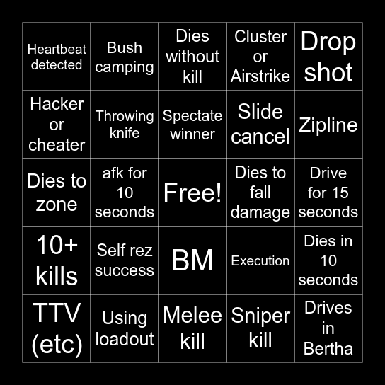 Warzone Bingo/Blackout Bingo Card