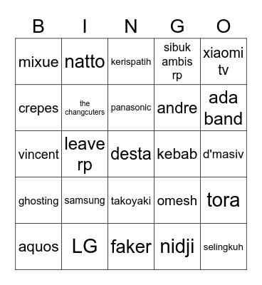 Bingo Indra Ganteng Bingo Card
