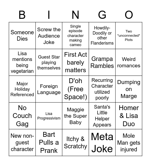 Simpsons Bingo Card