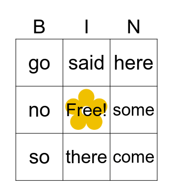 Yellow Sight Words Bingo Card