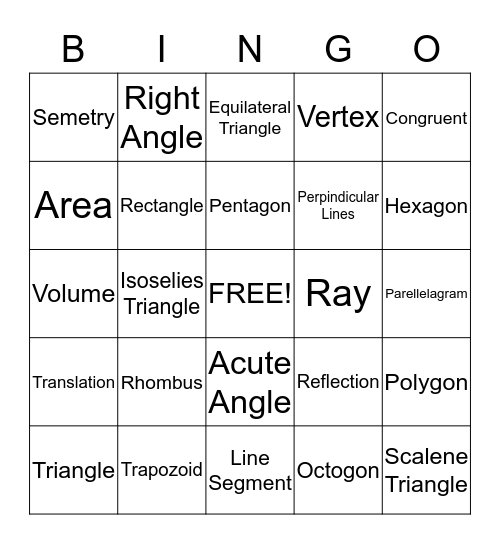 Geometry Bingo Card