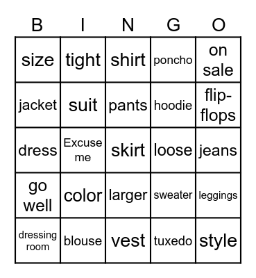 Clothing Chat Bingo Card