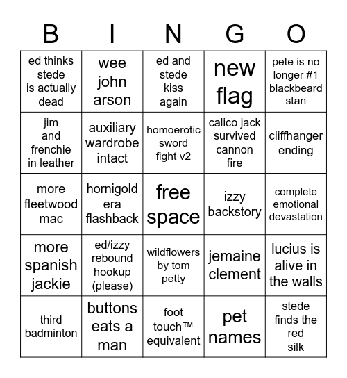 OMFD SEASON 2 Bingo Card