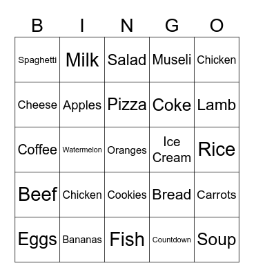 Food Camp Bingo Card