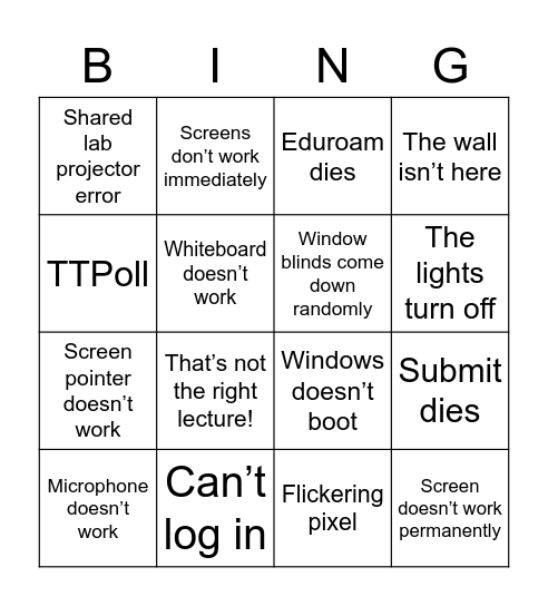 Technical University of Difficulties Bingo Card