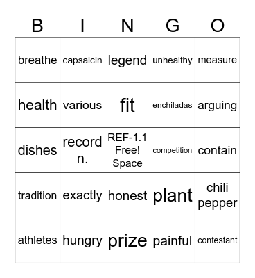 THINKO: REF1.1 Vocabulary Bingo Card