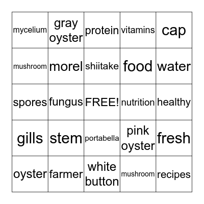 Mushroom Bingo Card