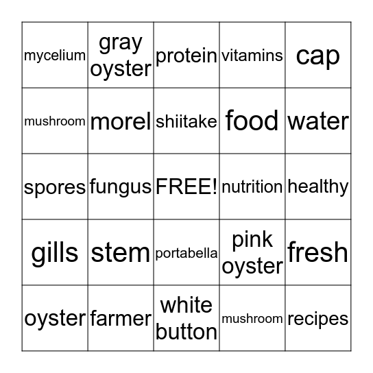 Mushroom Bingo Card