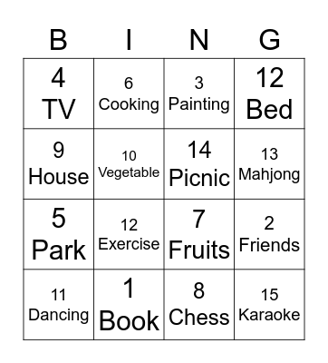 Elderly Drawing Prompts Bingo Card