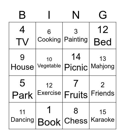 Elderly Drawing Prompts Bingo Card