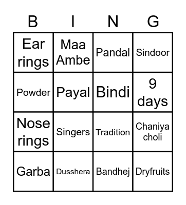 NAVRATRI BINGO Card