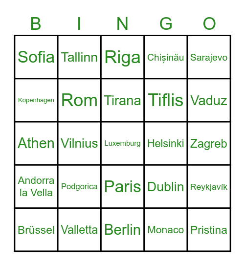 Europas Hauptstädte Bingo Card