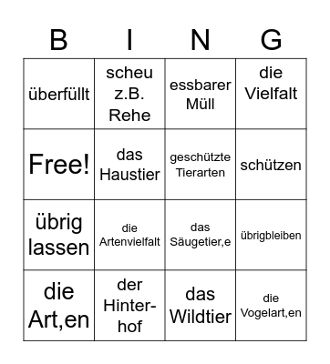 Wilde Nachbarn Bingo Card