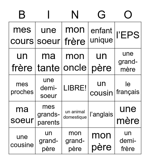 La Famille Bingo Card