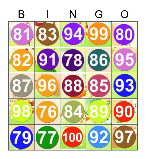 Números 76 - 100 Bingo Card