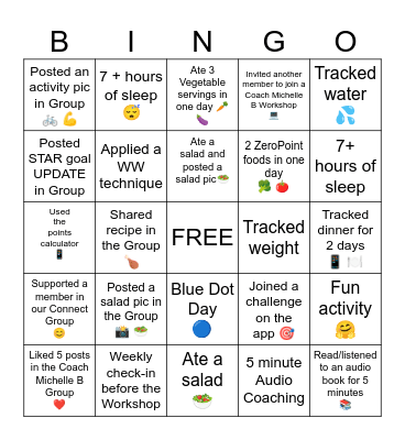 Coach Michelle B's BINGO Card