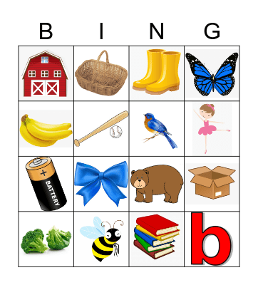 Letter B Bingo Card