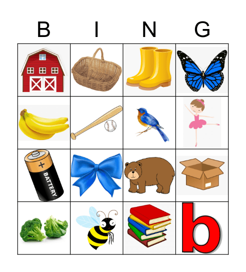 Letter B Bingo Card