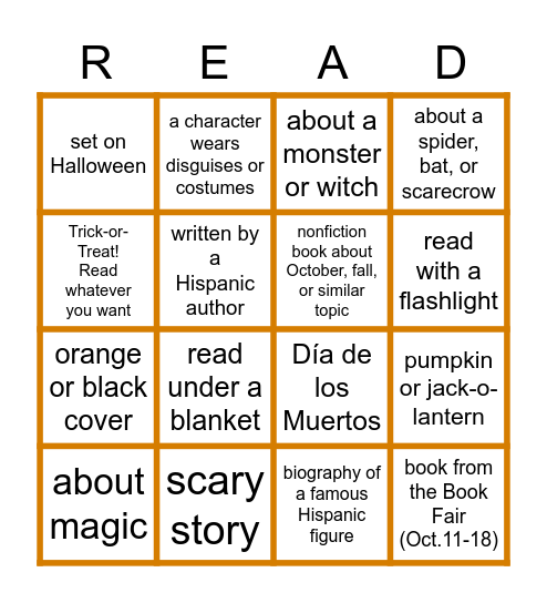 October Reading Challenge Bingo Card