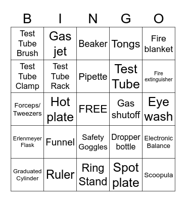 Lab Equipment Bingo Card