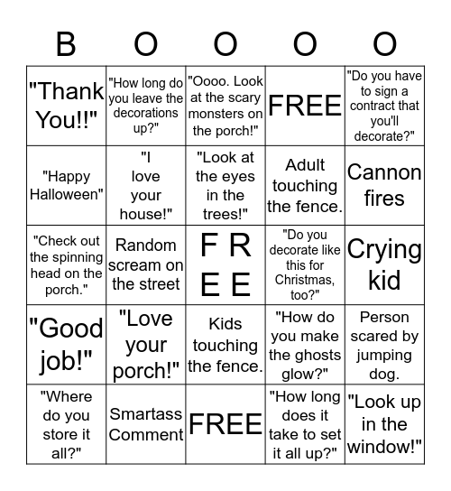 Halloween Porch Bingo Card