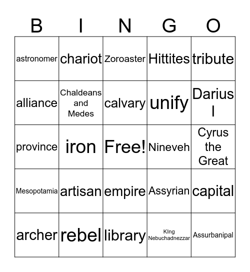 Middle Eastern Empires Bingo Card