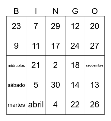 La fecha Bingo Card