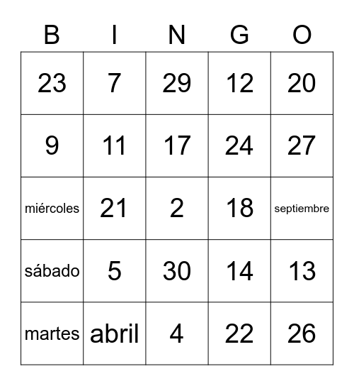 La fecha Bingo Card