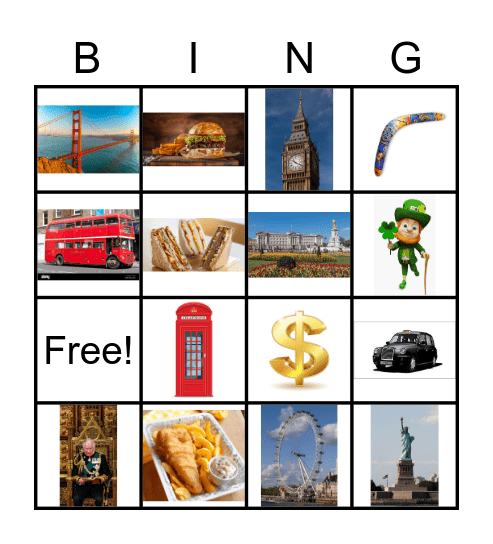 English culture Bingo Card