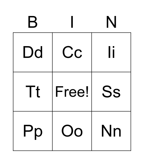 Alphabet Bingo Card