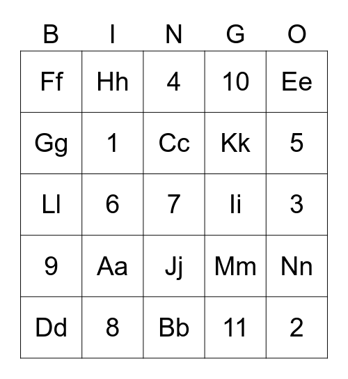 Wellness Bingo K/1 Bingo Card