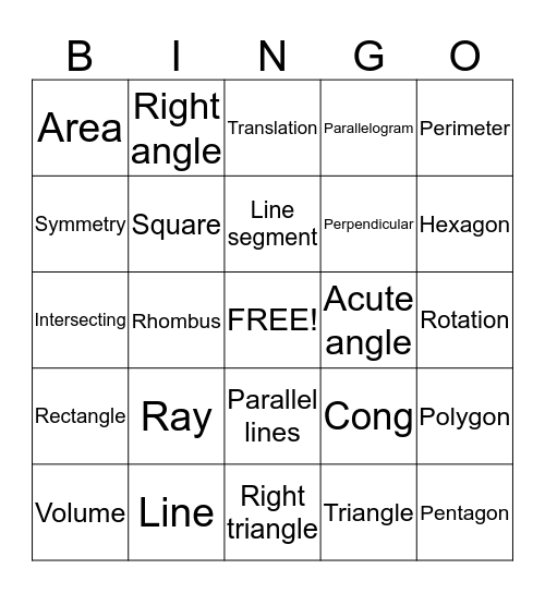 Geometry Bingo Card