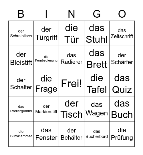 Kapitel 2 Vokabeln Bingo Card