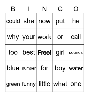 2nd G - Block 1 Bingo Card