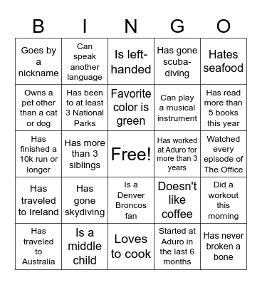 Find a Coworker who... Bingo Card