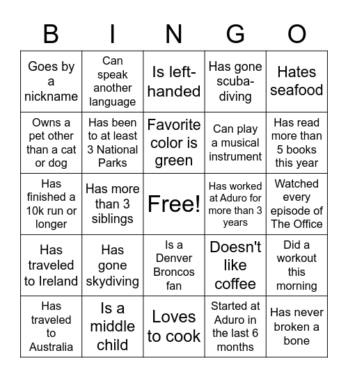 Find a Coworker who... Bingo Card