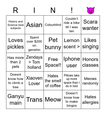 Rin Bingo Card