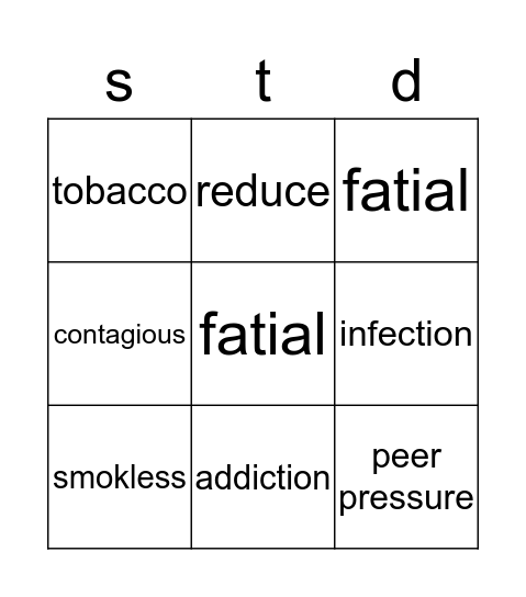 stop tobacco Bingo Card