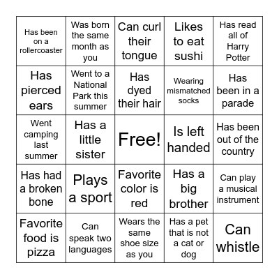 Find Someone Who: Bingo Card