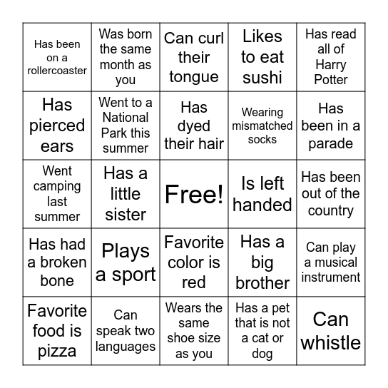 Find Someone Who: Bingo Card