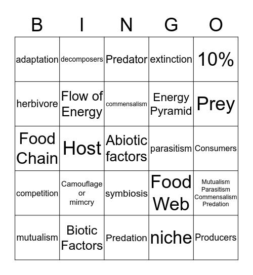 Interdependence  Bingo Card