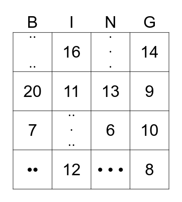 Numeros 1-20 Bingo Card