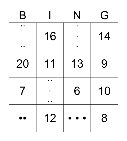 Numeros 1-20 Bingo Card