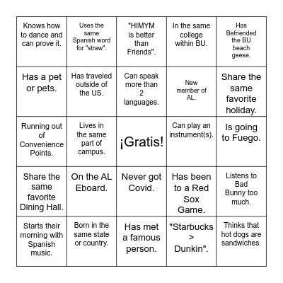 Alianza Latina Member Card Bingo Card