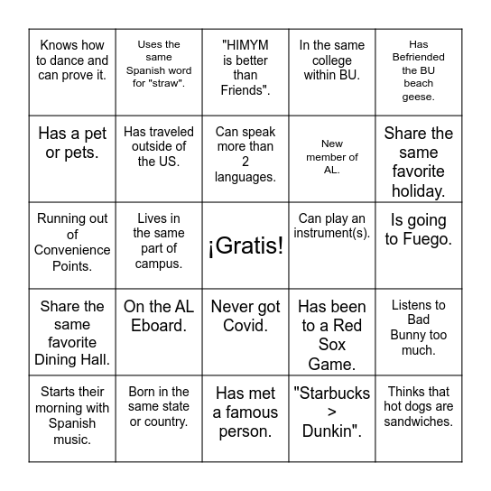 Alianza Latina Member Card Bingo Card