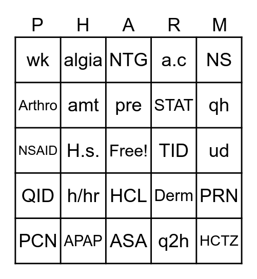 PHARMO Bingo Card