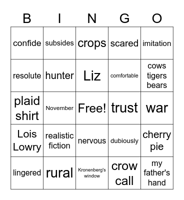 Crow Call Bingo Card