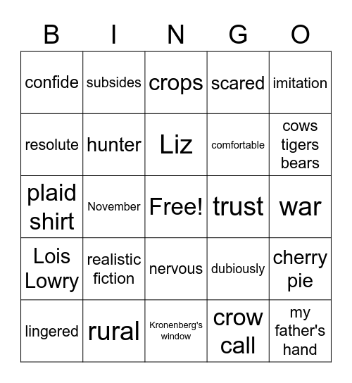 Crow Call Bingo Card
