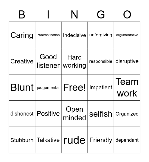 Strengths and Weaknesses Bingo Card