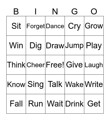 Verb BINGO Card
